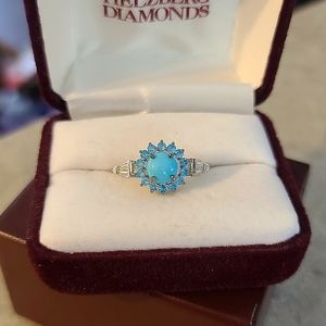 Sz 6 Helzberg Sterling Turquoise, Apatite, Moissanite Ring